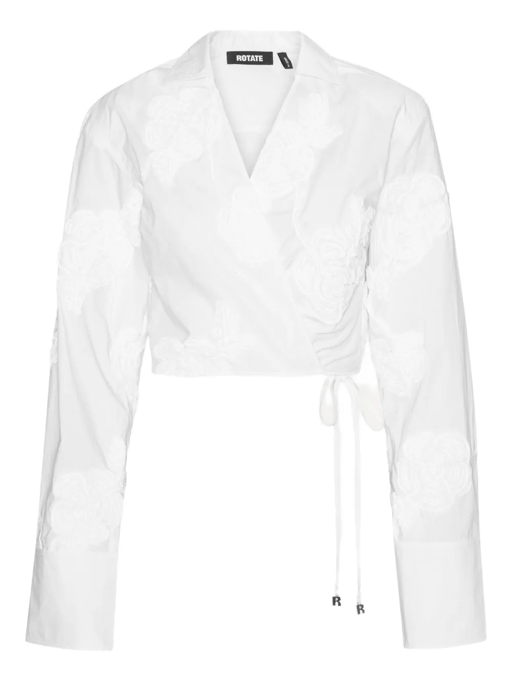 rose-embroidery wrap shirt