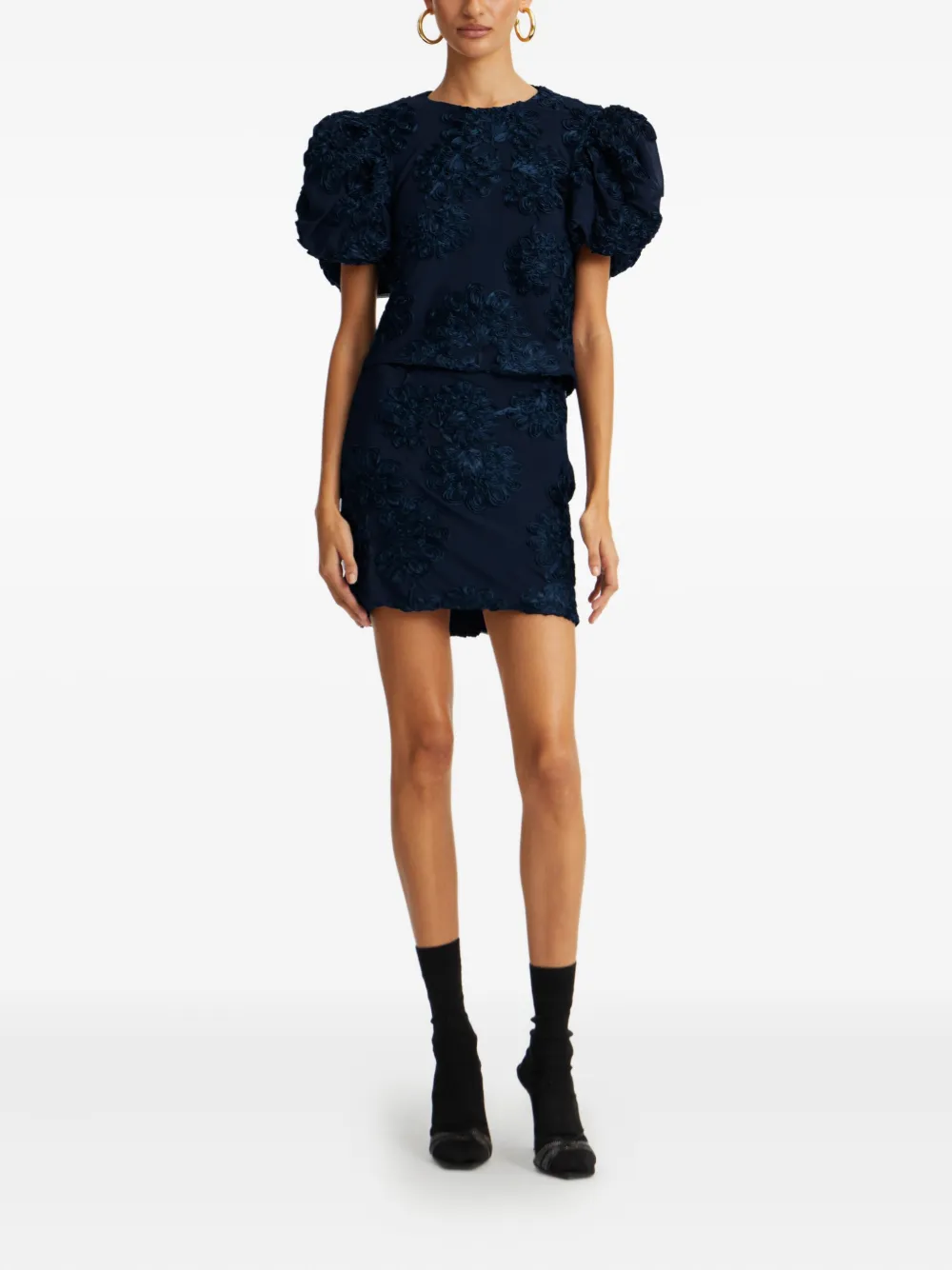 ROTATE BIRGER CHRISTENSEN 3D mini-rok met mesh en bloemen Blauw