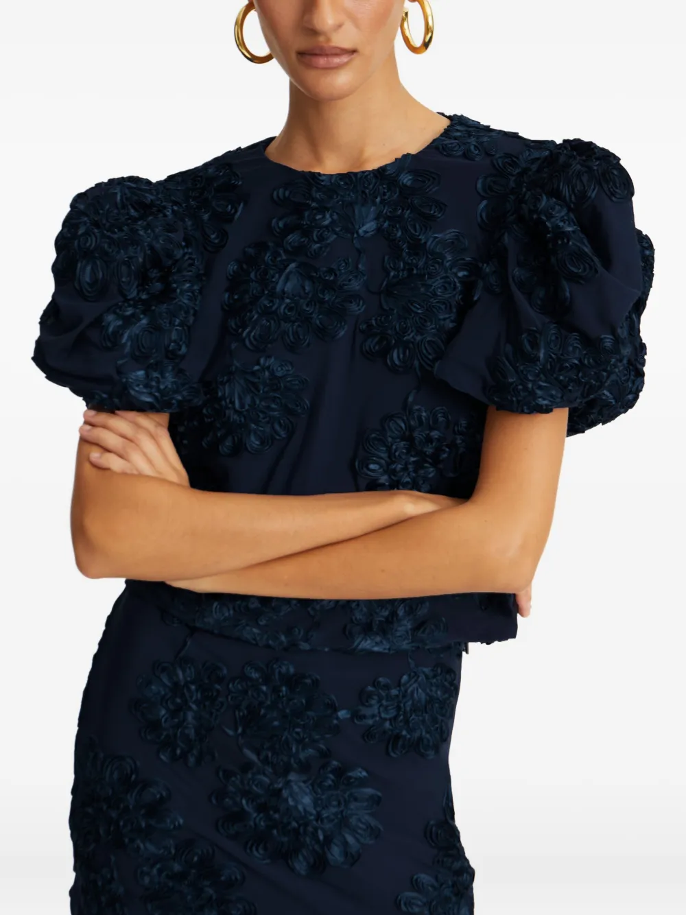 ROTATE BIRGER CHRISTENSEN 3D mini-rok met mesh en bloemen Blauw