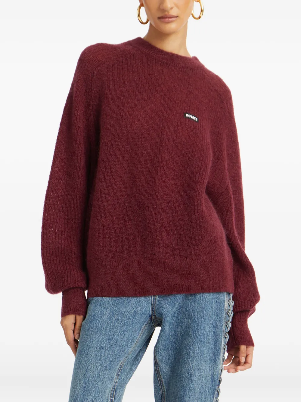 ROTATE BIRGER CHRISTENSEN Trui met logopatch en ballonmouwen Rood