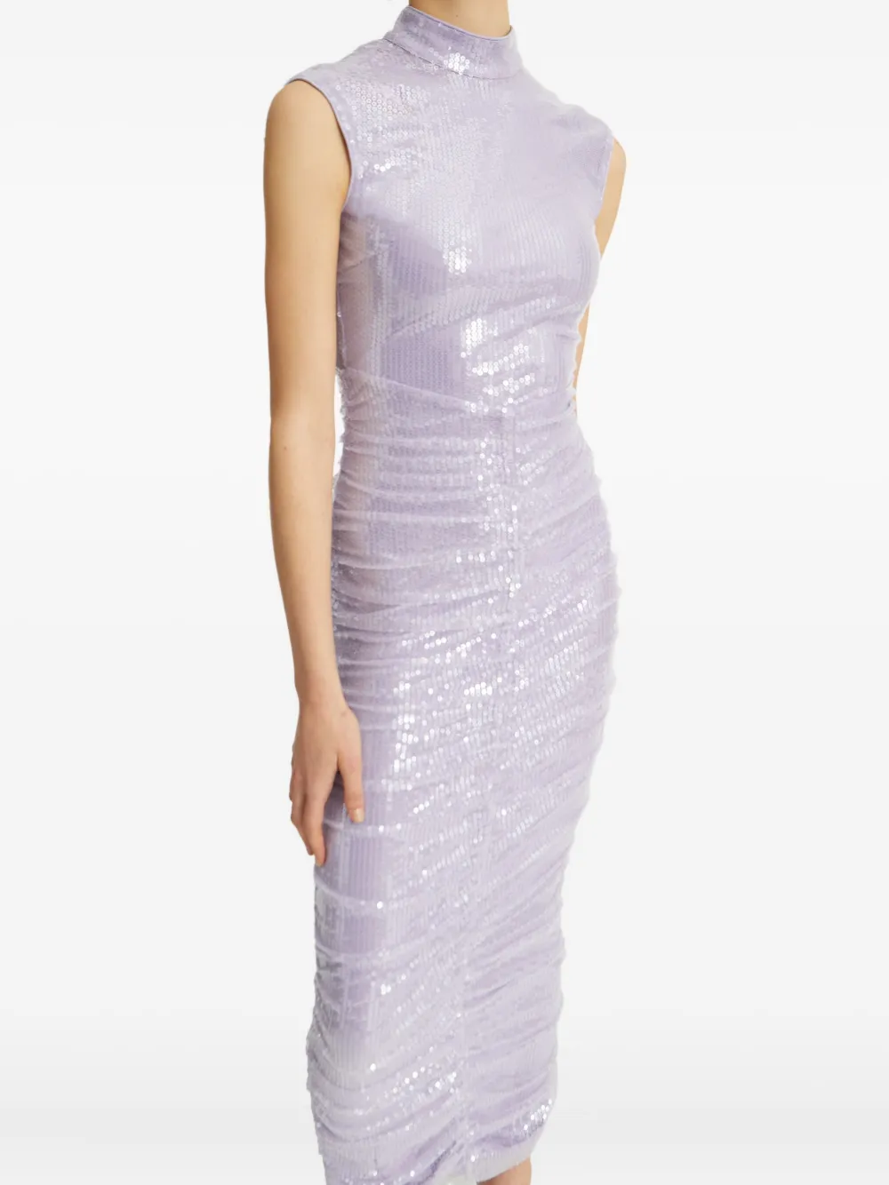 ROTATE BIRGER CHRISTENSEN Midi-jurk met pailletten en hoge hals Paars