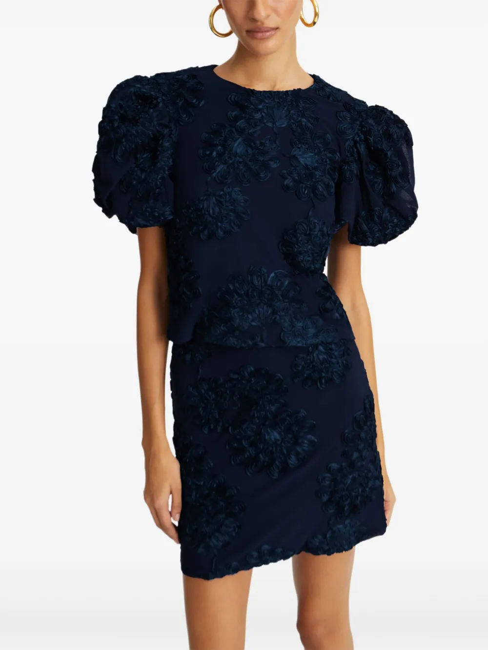 ROTATE BIRGER CHRISTENSEN Top met pofmouwen en bloemenprint Blauw
