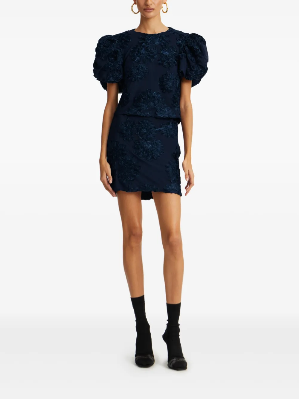 ROTATE BIRGER CHRISTENSEN Top met pofmouwen en bloemenprint Blauw