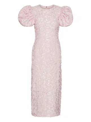 ROTATE BIRGER CHRISTENSEN puff-sleeve Jacquard Midi Dress | Pink