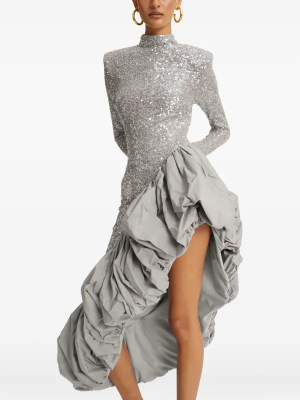 ROTATE BIRGER CHRISTENSEN Sequin Ruffled Asymmetric Dress
