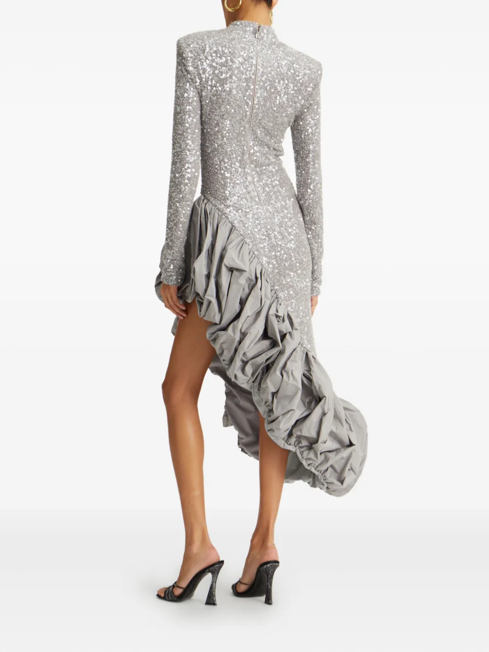 ROTATE BIRGER CHRISTENSEN Asymmetrische jurk met ruches en pailletten Grijs