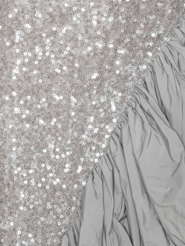 ワンピース ROTATE BIRGER CHRISTENSEN ASYMMETRICAL SILVER DRESS ROTATE BIRGER CHRISTENSEN Sequin Ruffled Asymmetric Dress