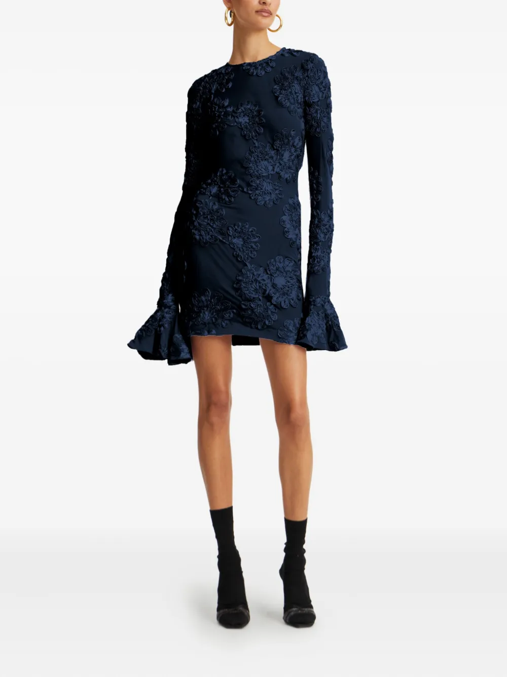 ROTATE BIRGER CHRISTENSEN Mini-jurk met mesh en 3D bloemen Blauw