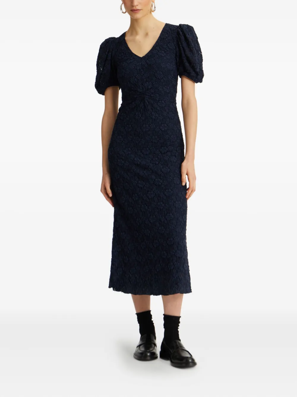 ROTATE BIRGER CHRISTENSEN Midi-jurk met pofmouwen Blauw