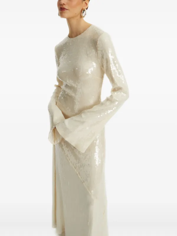 metallic mother of the bride dresses Ladivine CK2141 - Long Metallic Woven Sheath Dress - Long Bishop Sleeve, Wide Waistband, Ruched, V-Back, Back Zipper, Full Length 8 / Navy