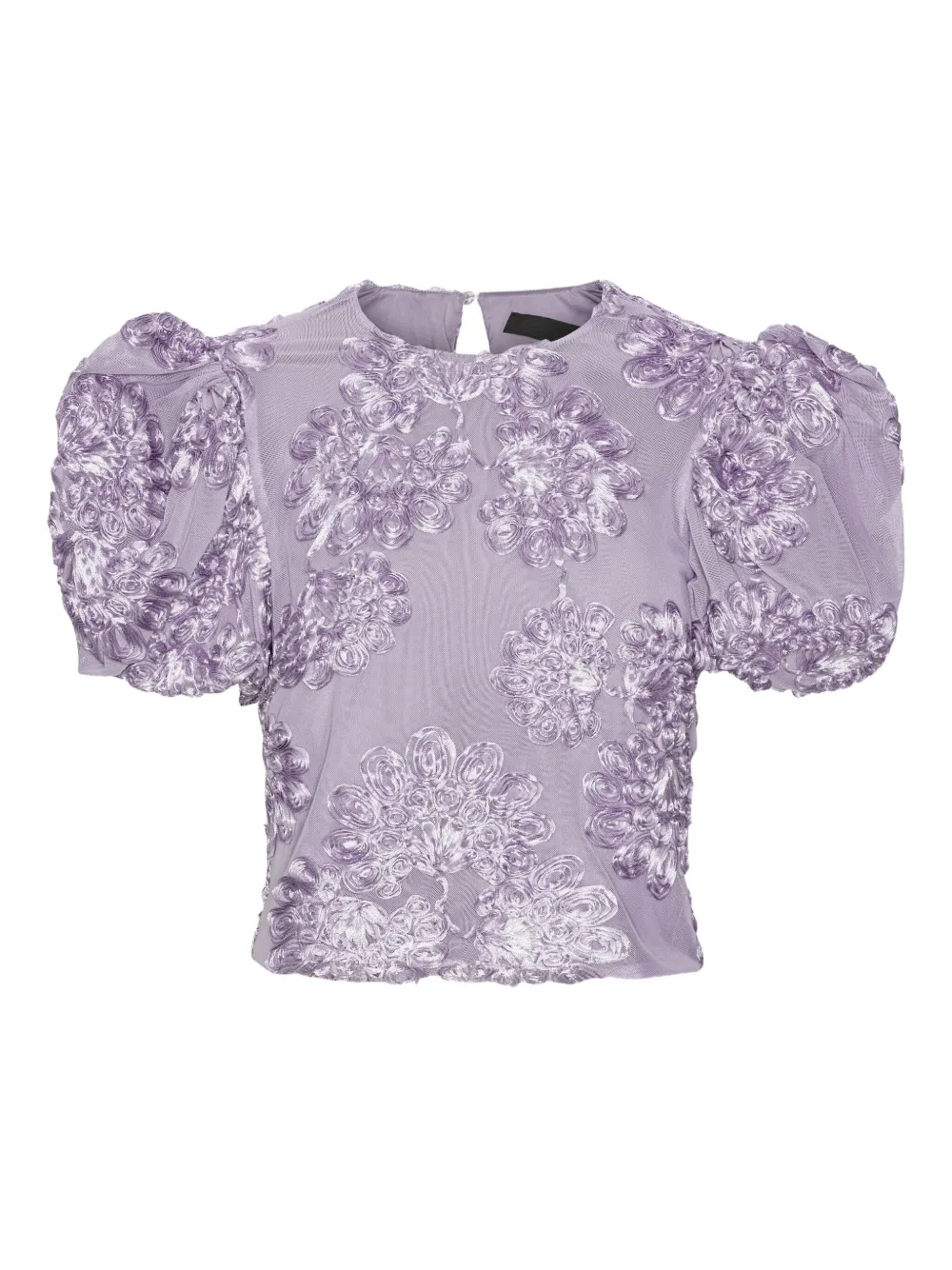 puff-sleeve floral-embellished top