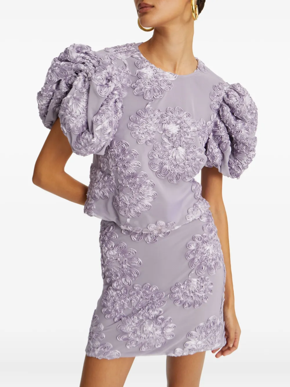 ROTATE BIRGER CHRISTENSEN Top met pofmouwen en bloemenprint Paars