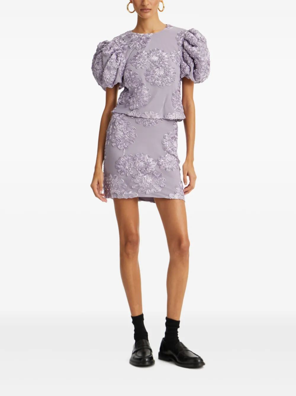 ROTATE BIRGER CHRISTENSEN Top met pofmouwen en bloemenprint - Paars
