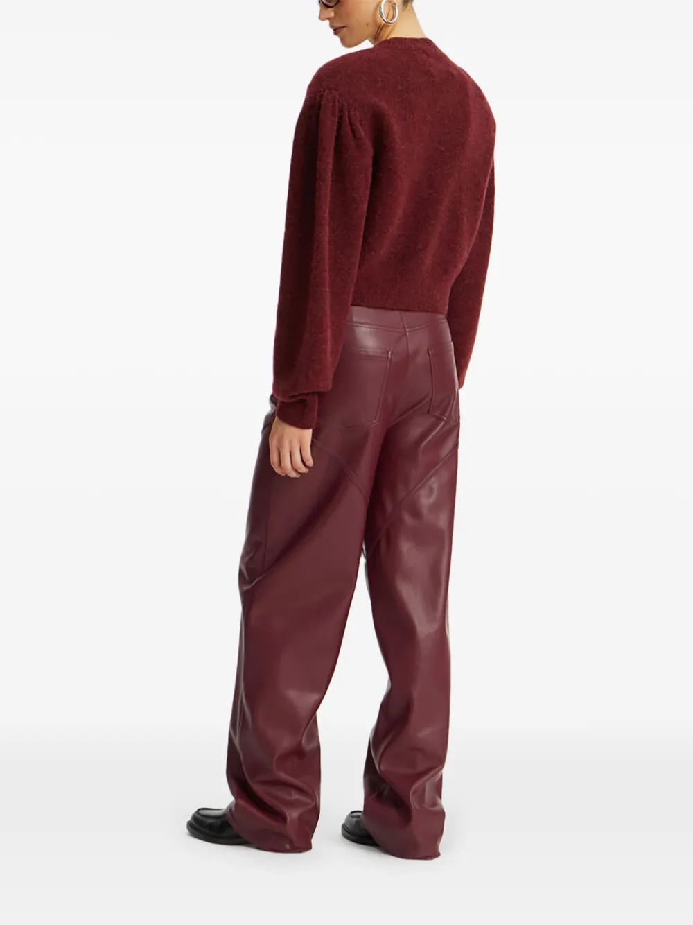 Rotate Birger Christensen Rose-embellished Puff-sleeve Cardigan In Burgundy