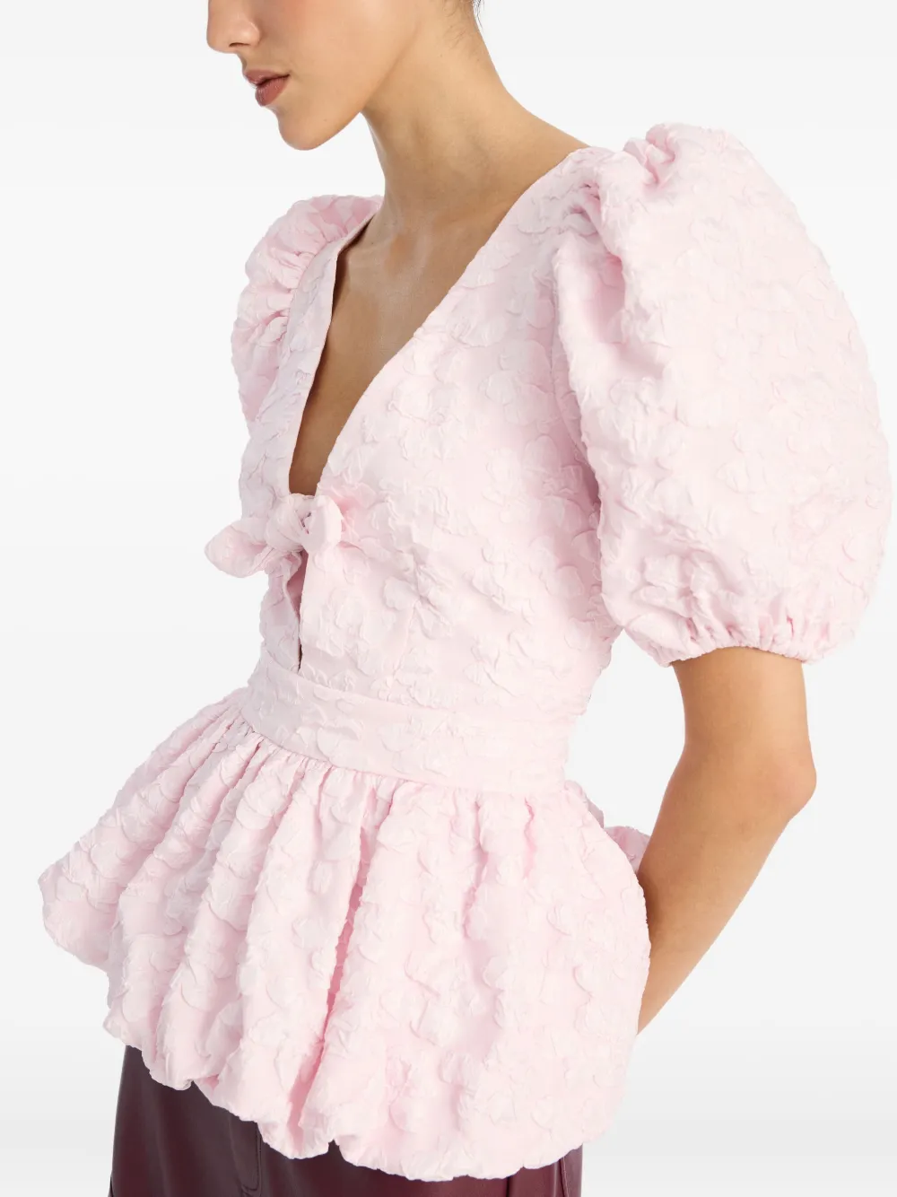 ROTATE BIRGER CHRISTENSEN puff-sleeve jacquard top Roze