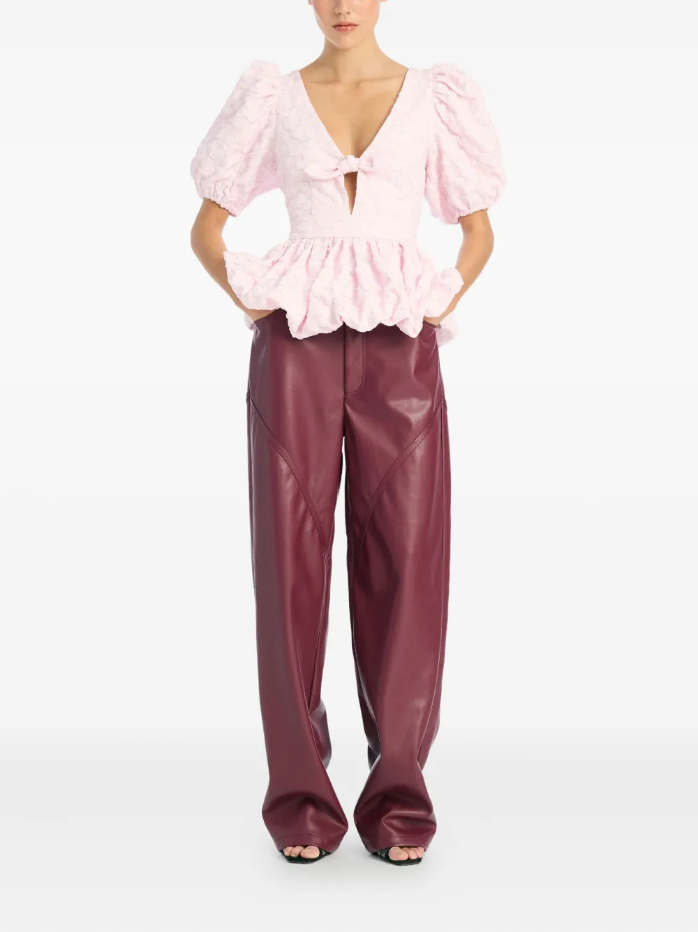 ROTATE BIRGER CHRISTENSEN puff-sleeve jacquard top Roze