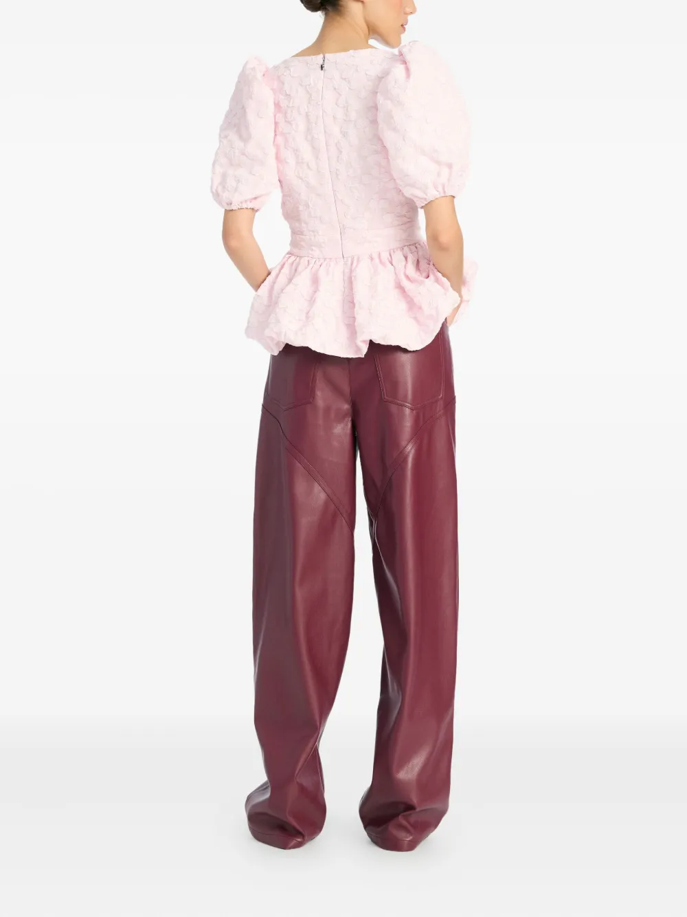 ROTATE BIRGER CHRISTENSEN puff-sleeve jacquard top Roze