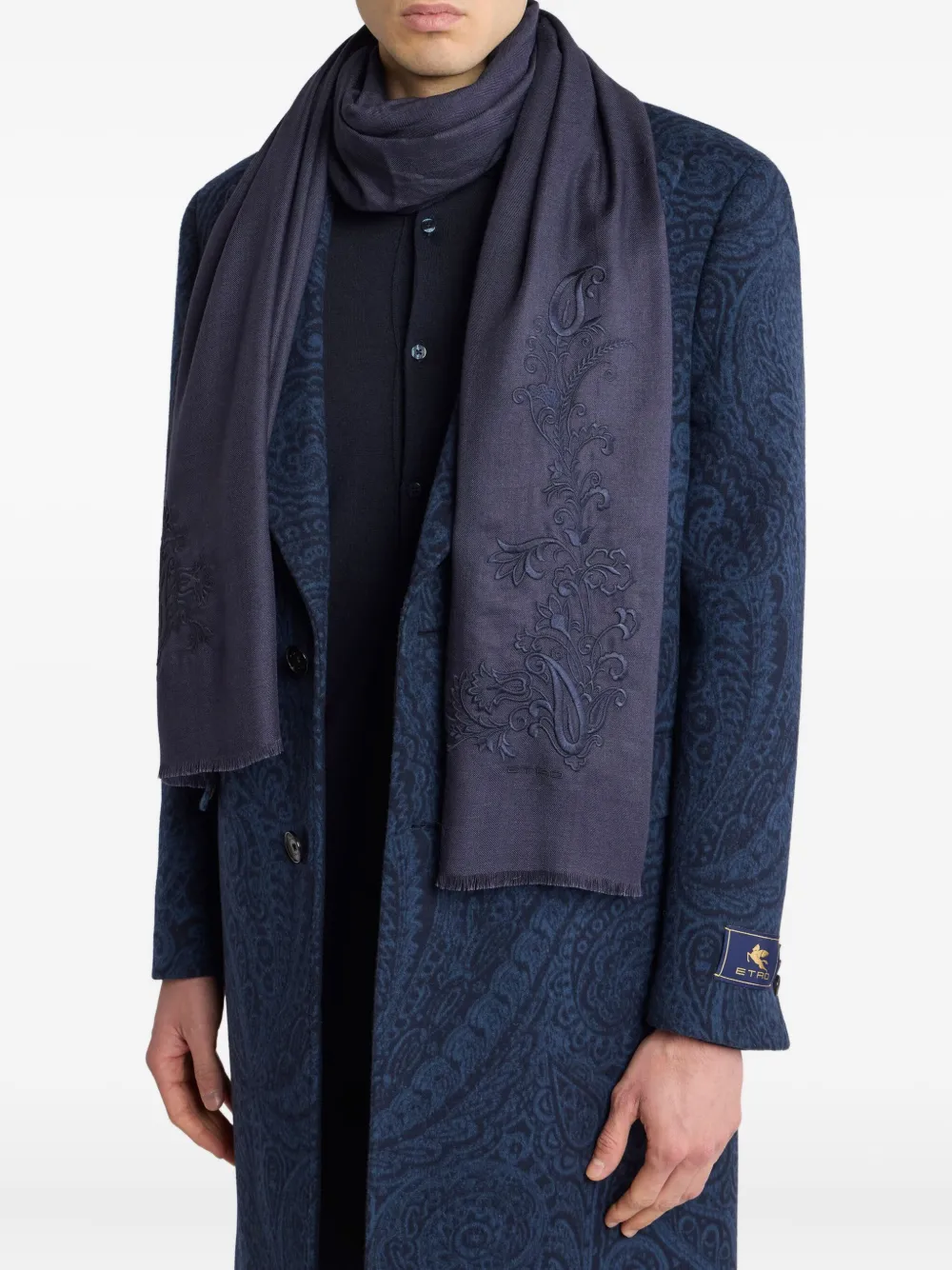 ETRO Kasjmier sjaal met geborduurd paisley Blauw
