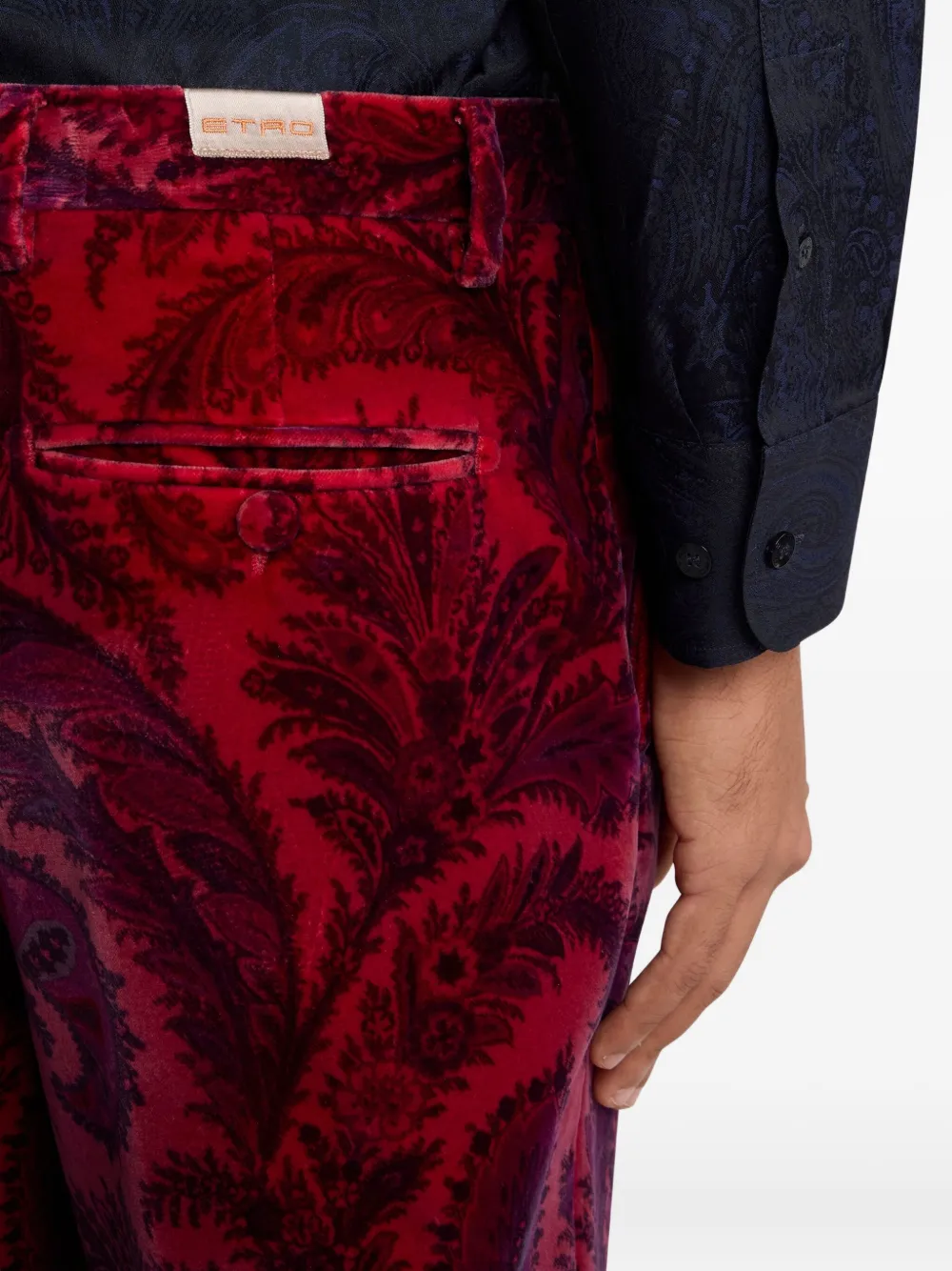Etro Paisley-jacquard Velvet Trousers In Red