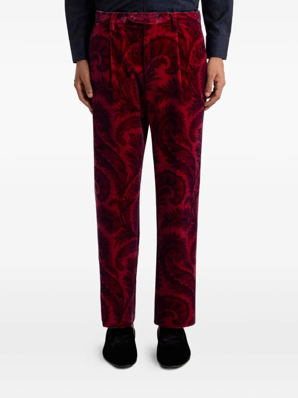 Etro Paisley-jacquard Velvet Trousers In Red