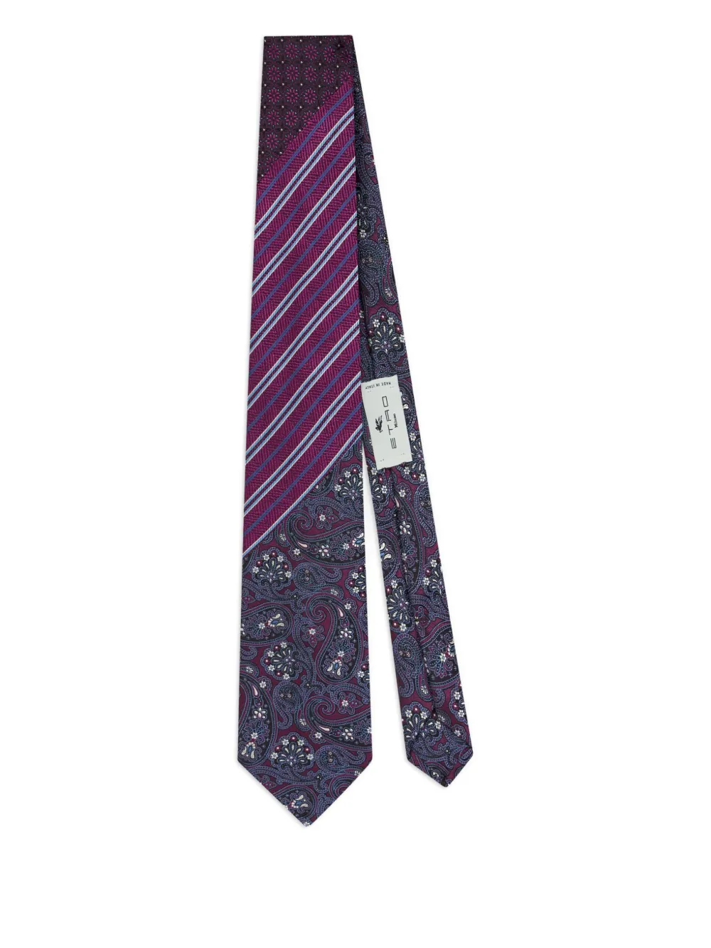 Etro Paisley Striped Silk Tie In Blue