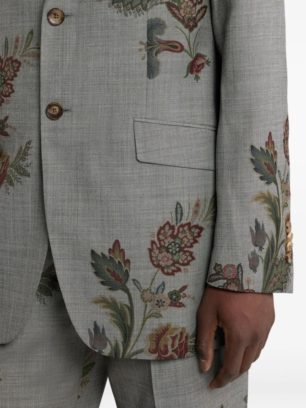 ETRO Jack met enkele rij knopen en bloemenprint Grijs