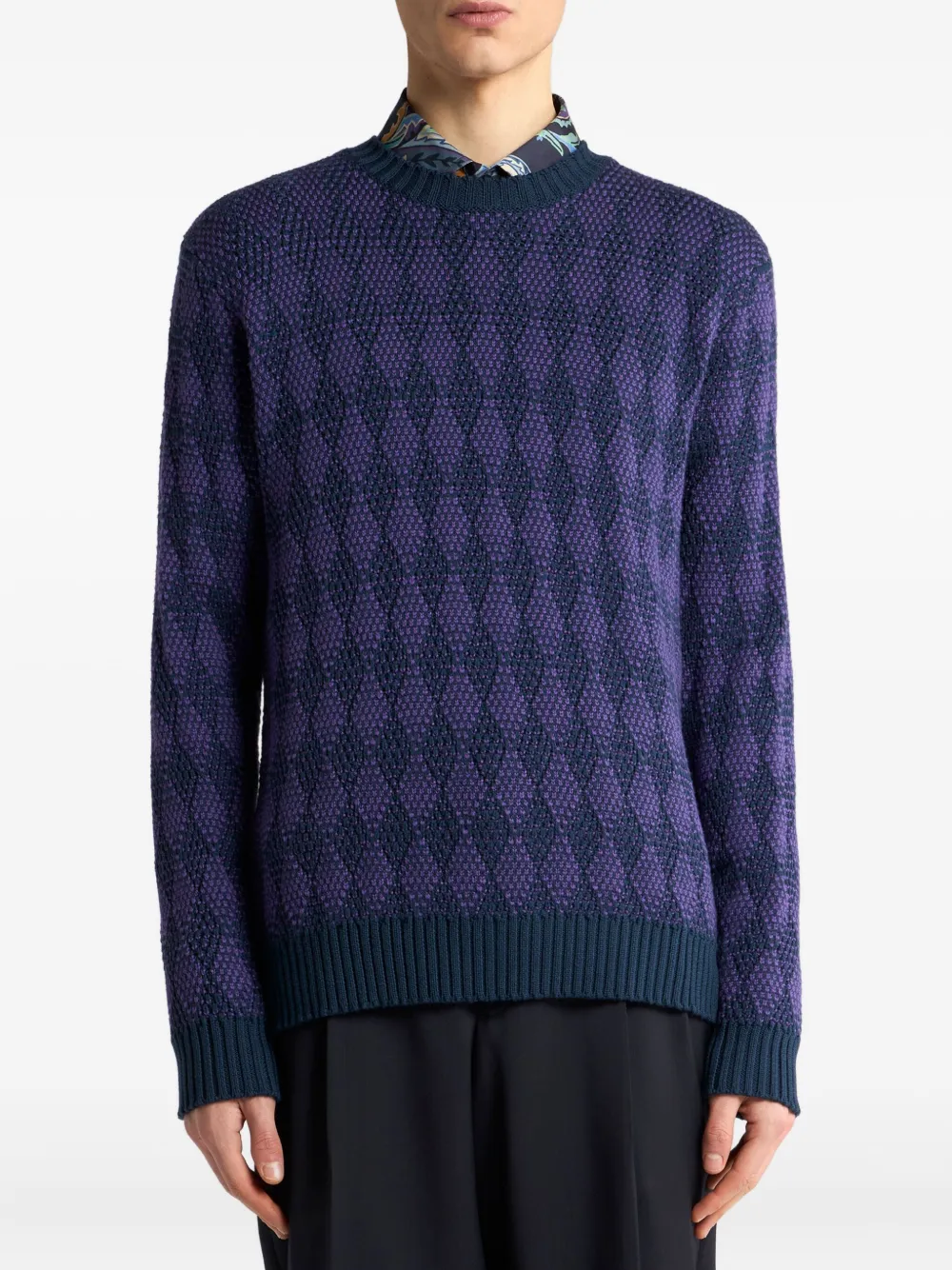 ETRO Trui met jacquard en diamantpatroon Blauw