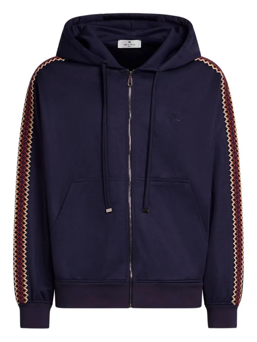 ETRO pegaso embroidered zip-up hooded sweatshirt Blauw
