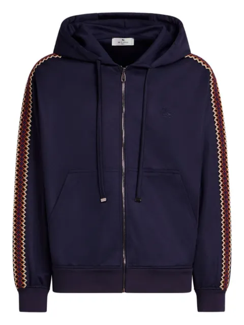 ETRO pegaso embroidered zip-up hooded sweatshirt