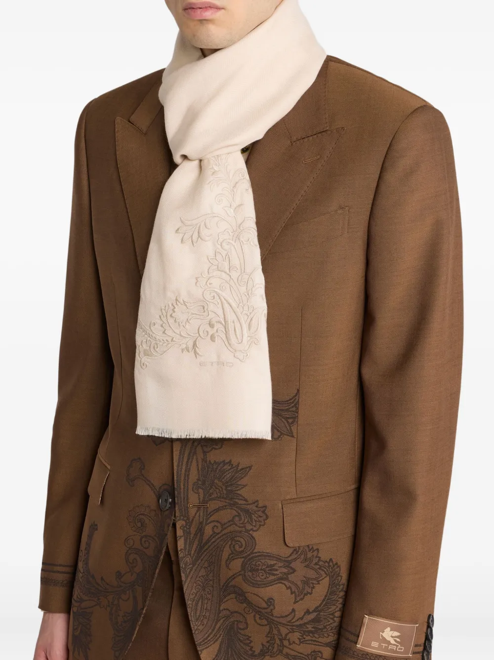 ETRO Sjaal met geborduurd paisley Beige