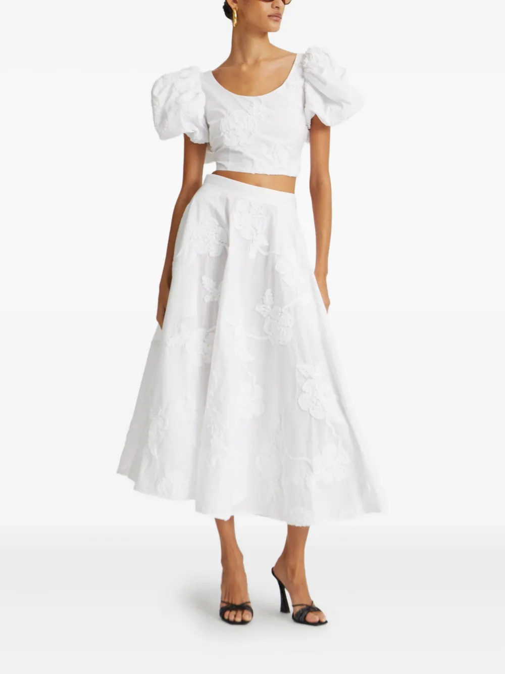 ROTATE BIRGER CHRISTENSEN puff-sleeve floral-embroidered top Wit