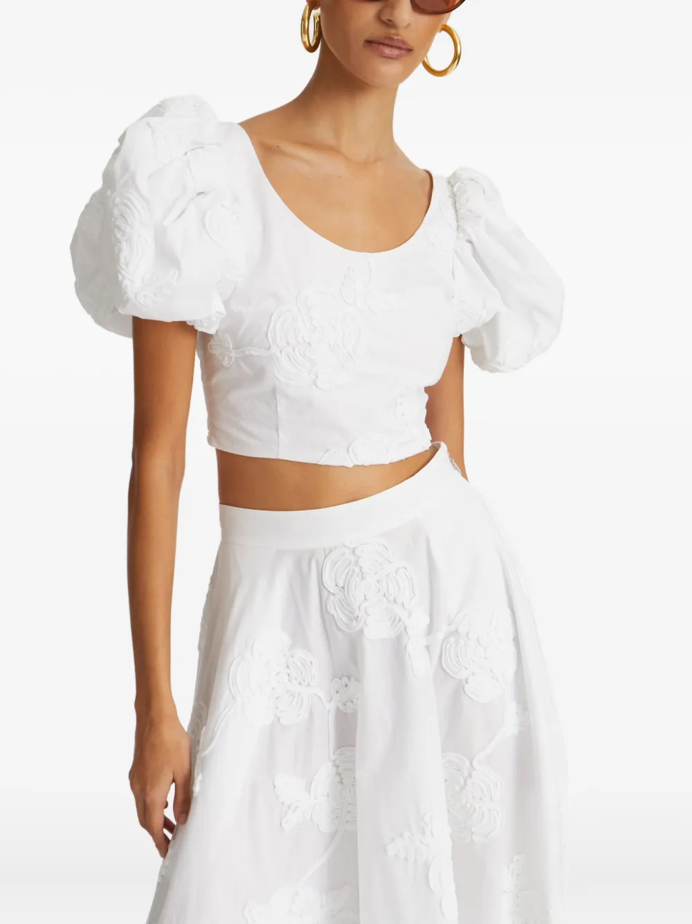 ROTATE BIRGER CHRISTENSEN puff-sleeve floral-embroidered top Wit