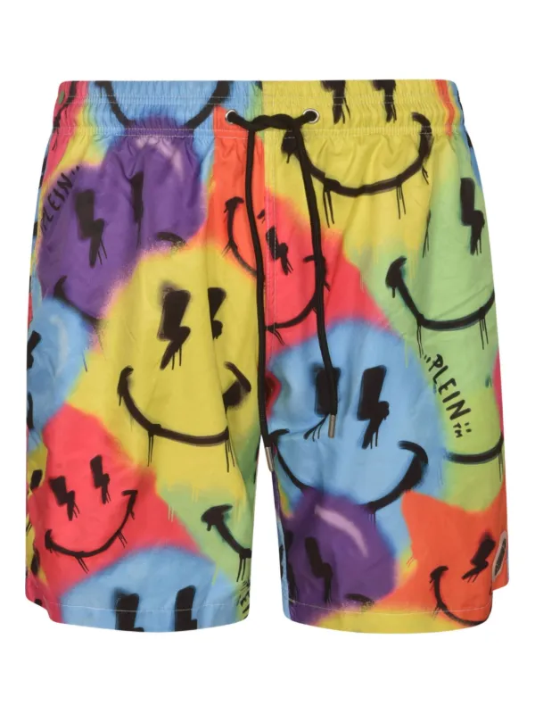 Philipp Plein smiley-face Graffiti Swim Shorts Multicolour