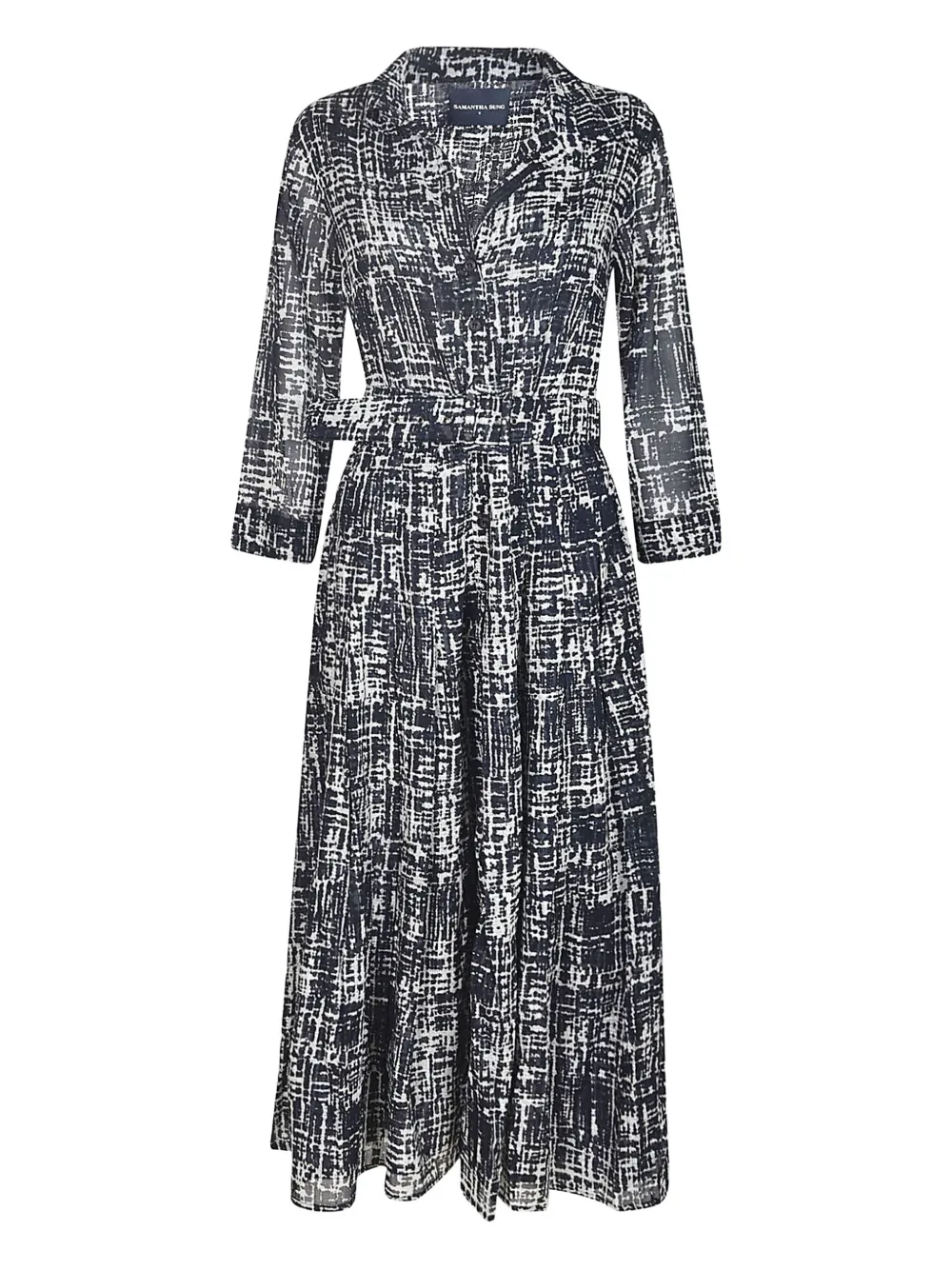 Audrey belted abstract-print midi dress