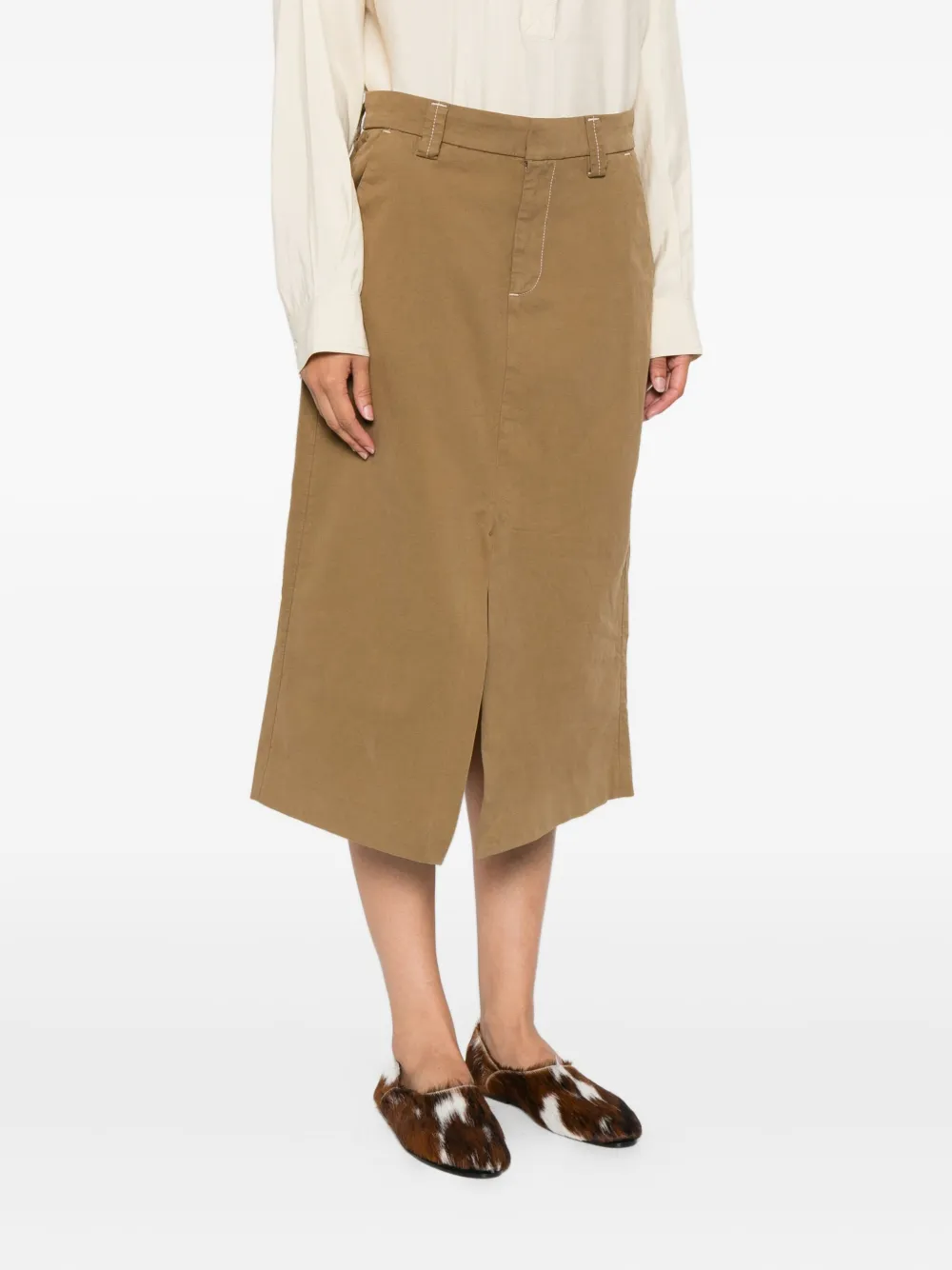 7 For All Mankind Midi-rok met contrasterend stiksel Beige