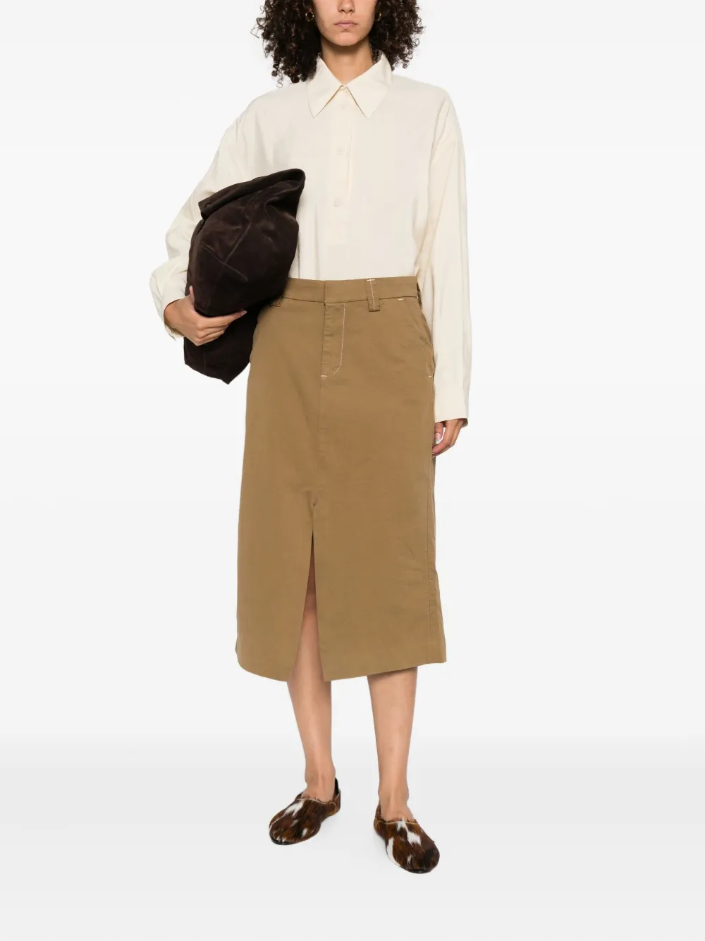 7 For All Mankind Midi-rok met contrasterend stiksel Beige