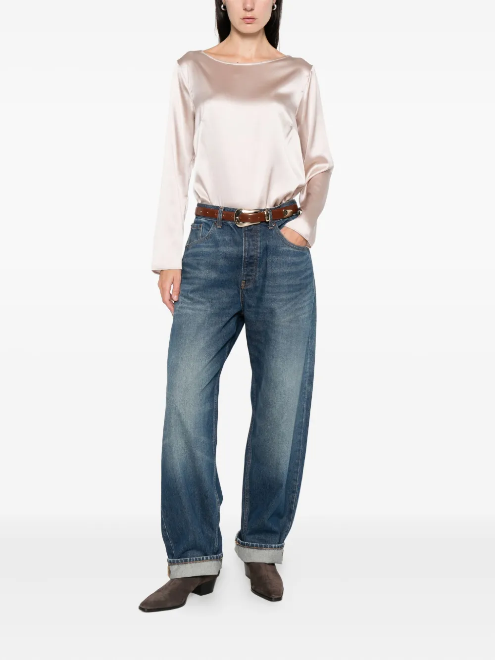 Purotatto boat-neck long-sleeve blouse - Beige