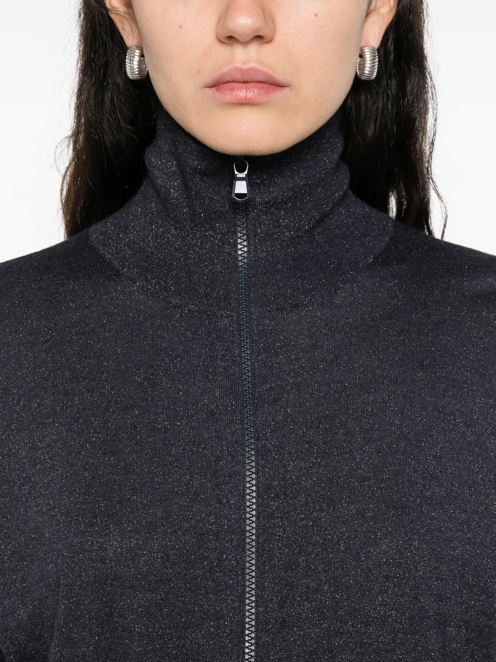Brunello Cucinelli lurex-detail zip-up blouse Blauw