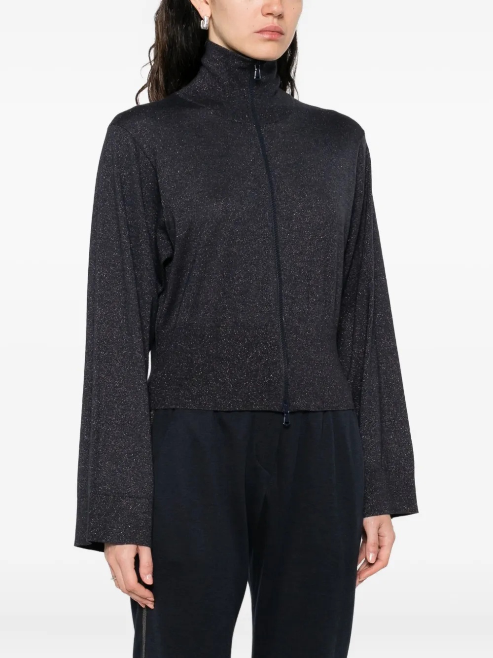 Brunello Cucinelli lurex-detail zip-up blouse Blauw