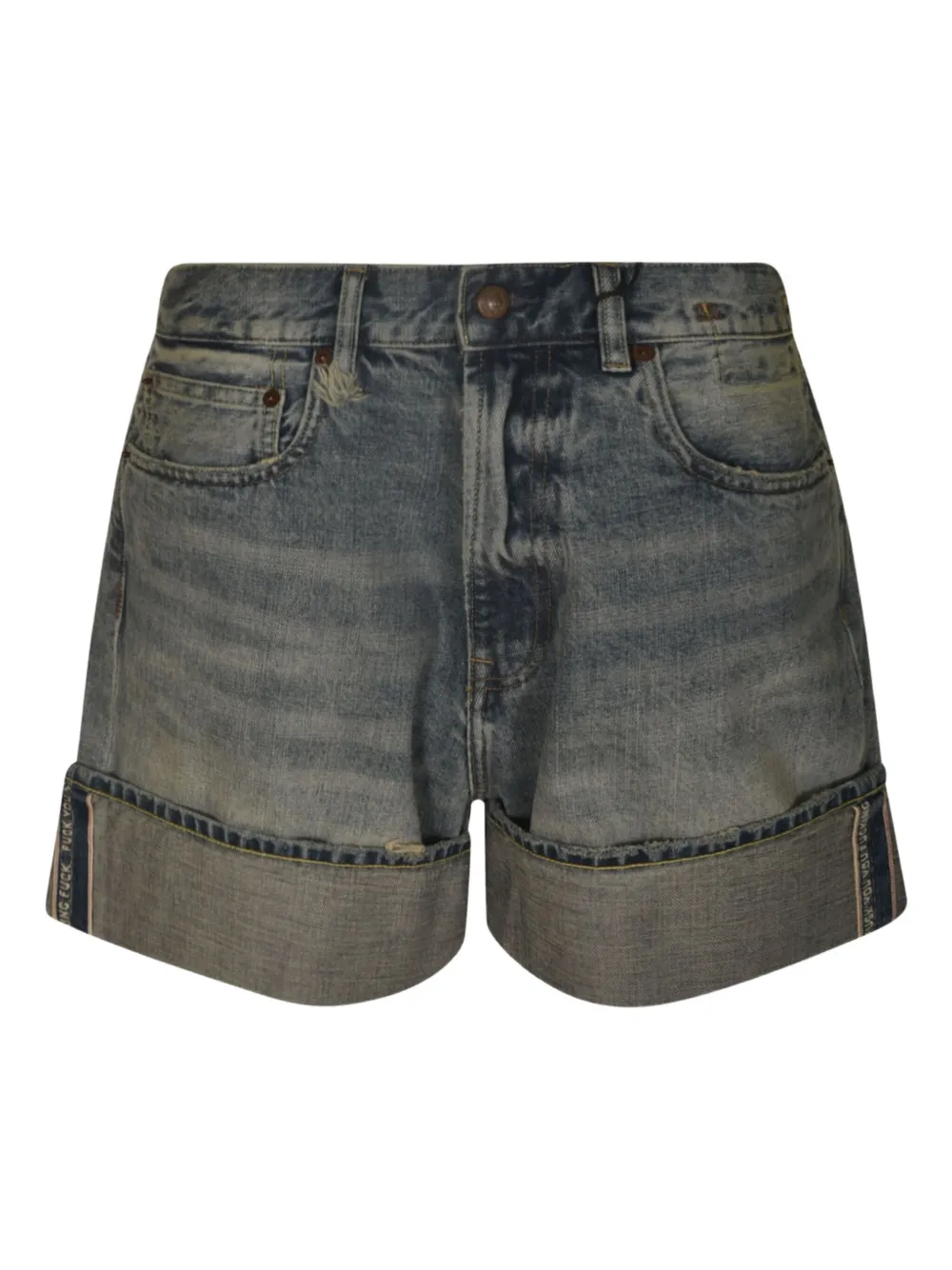 R13 logo-patch denim shorts Grijs