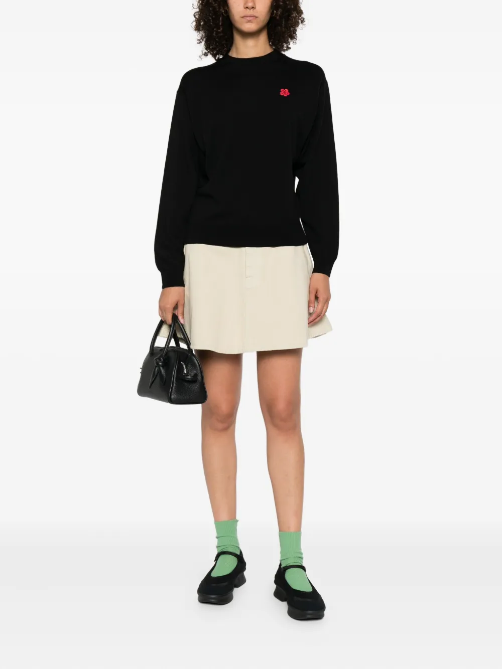 Kenzo flower-embroidered wool sweater Zwart