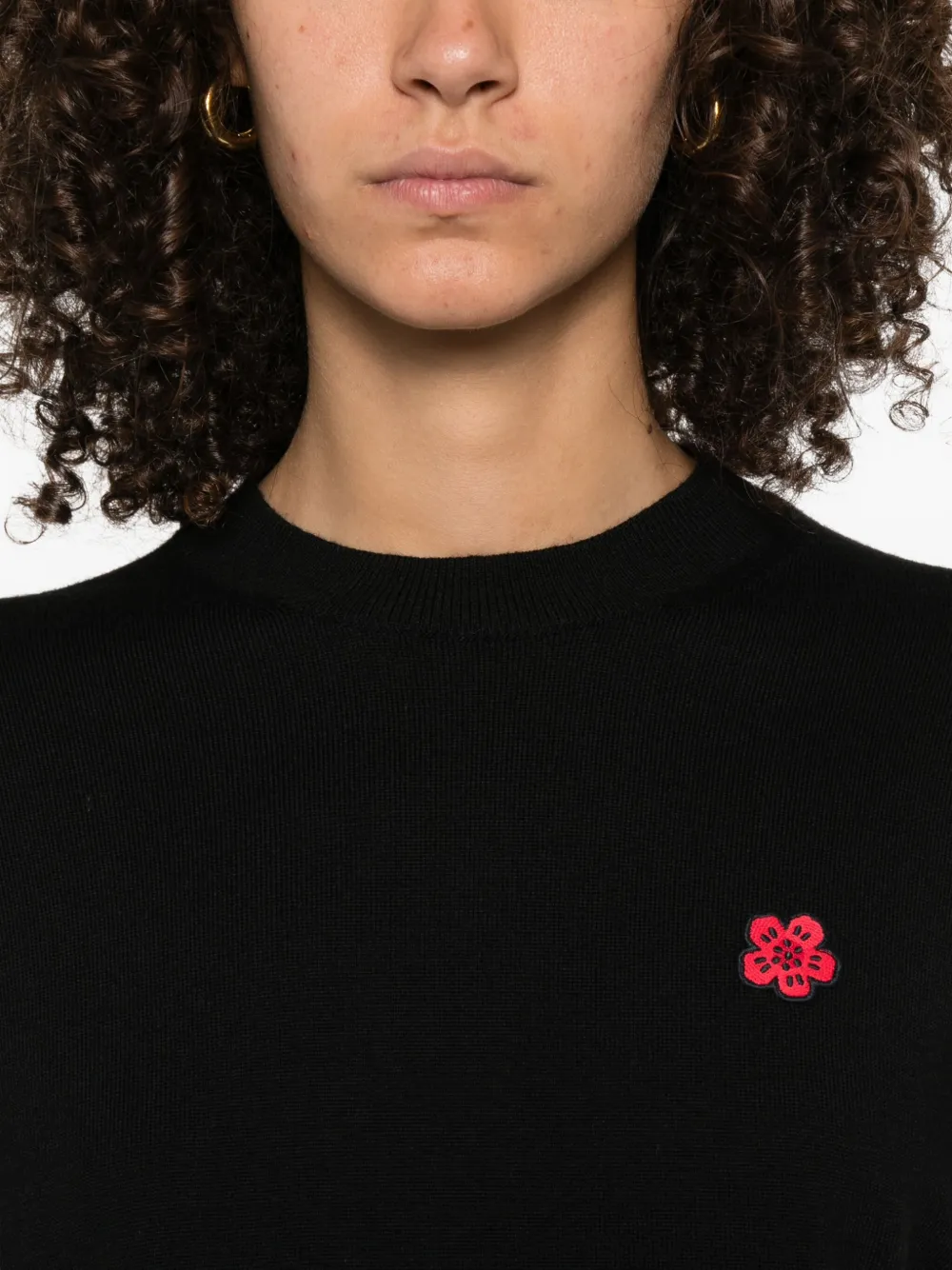 Kenzo flower-embroidered wool sweater Zwart