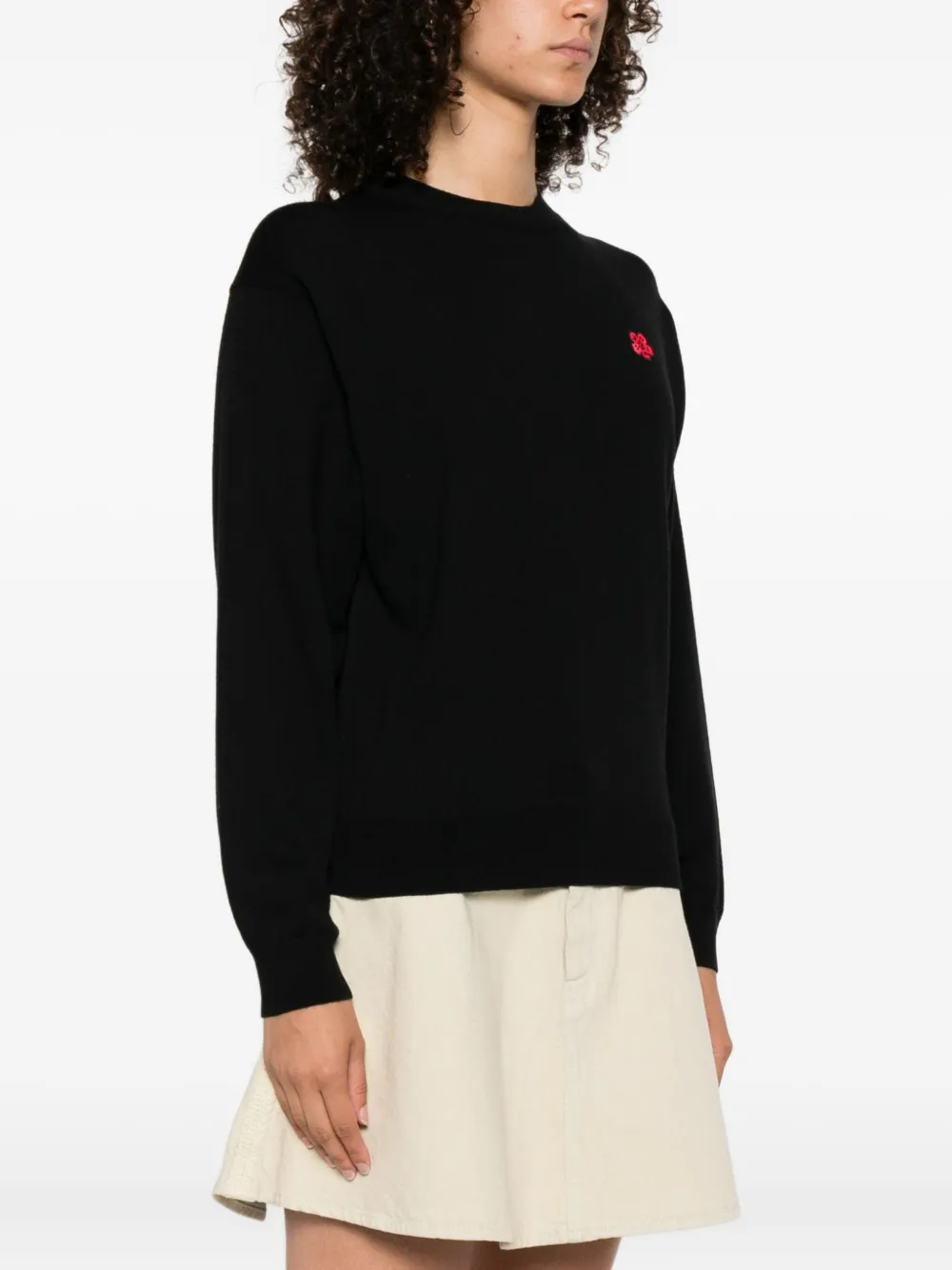Kenzo flower-embroidered wool sweater Zwart