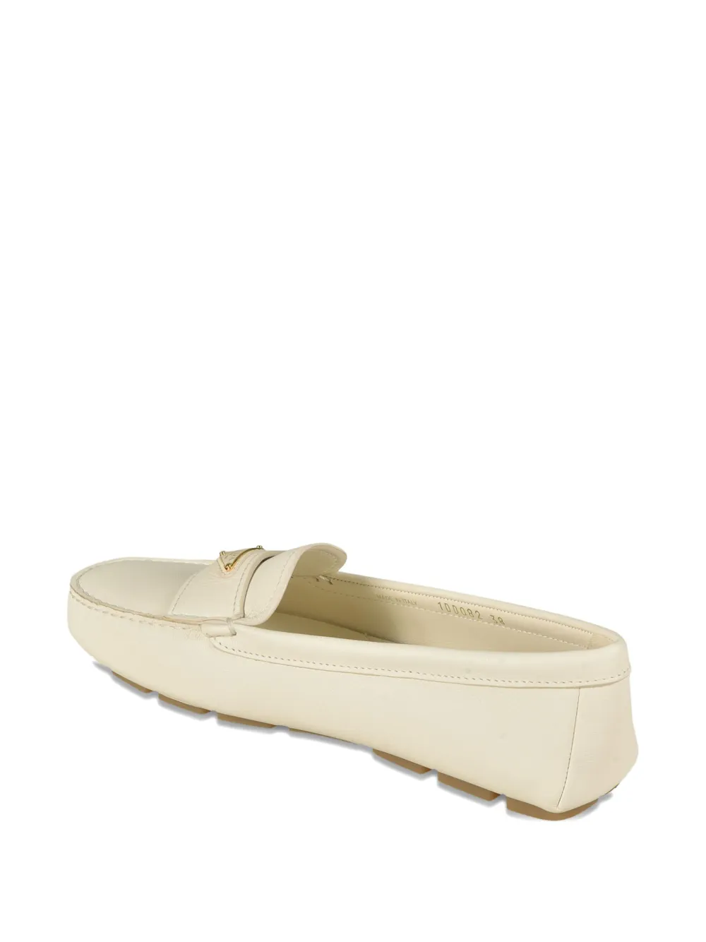 Prada leather logo-plaque loafers Beige