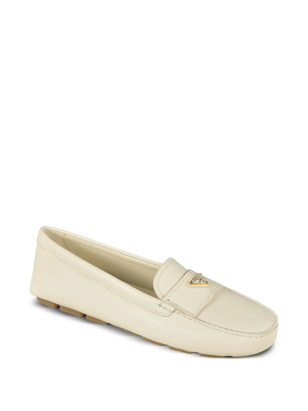 Prada leather logo-plaque loafers Neutrals