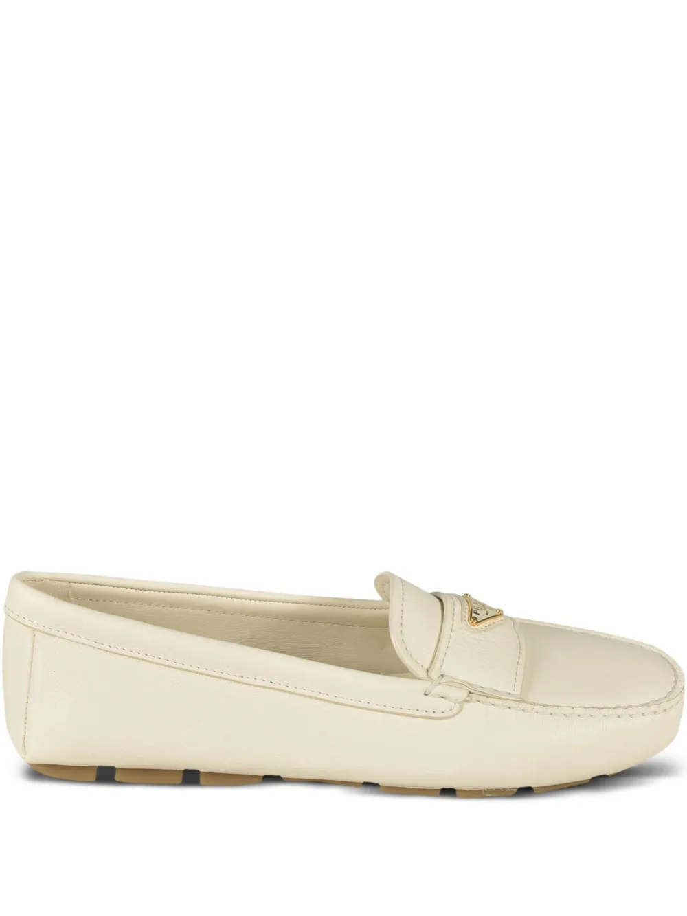 Prada leather logo-plaque loafers Neutrals