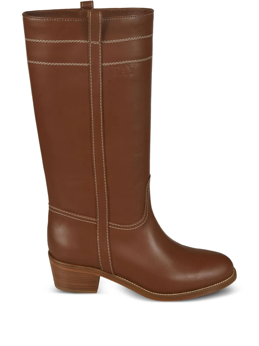 Fay contrast-stitch leather boots Brown