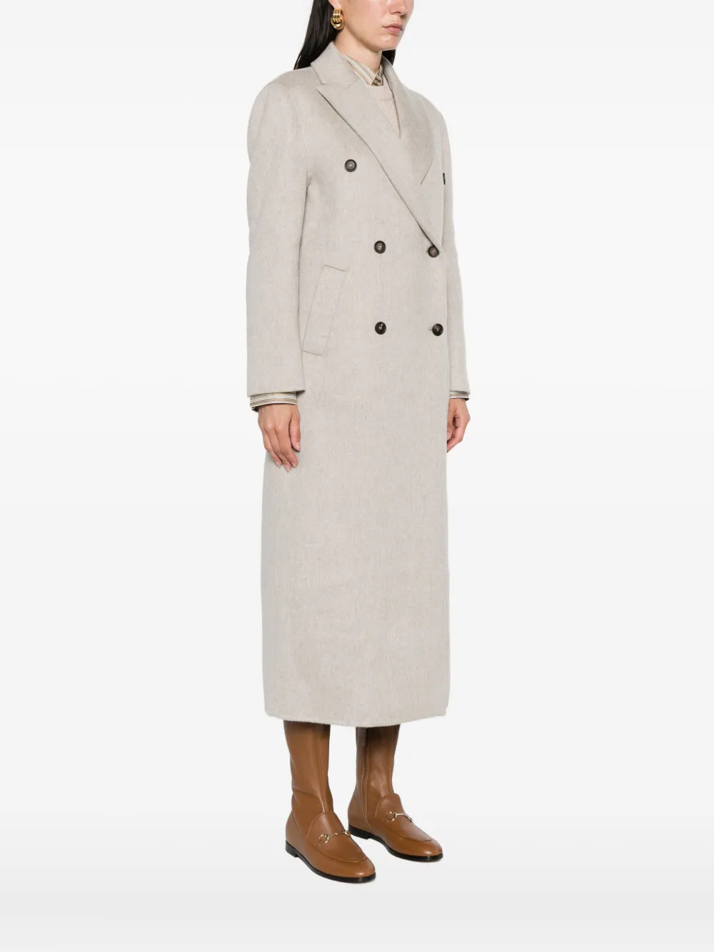 Brunello Cucinelli double-breasted cashmere coat Grijs