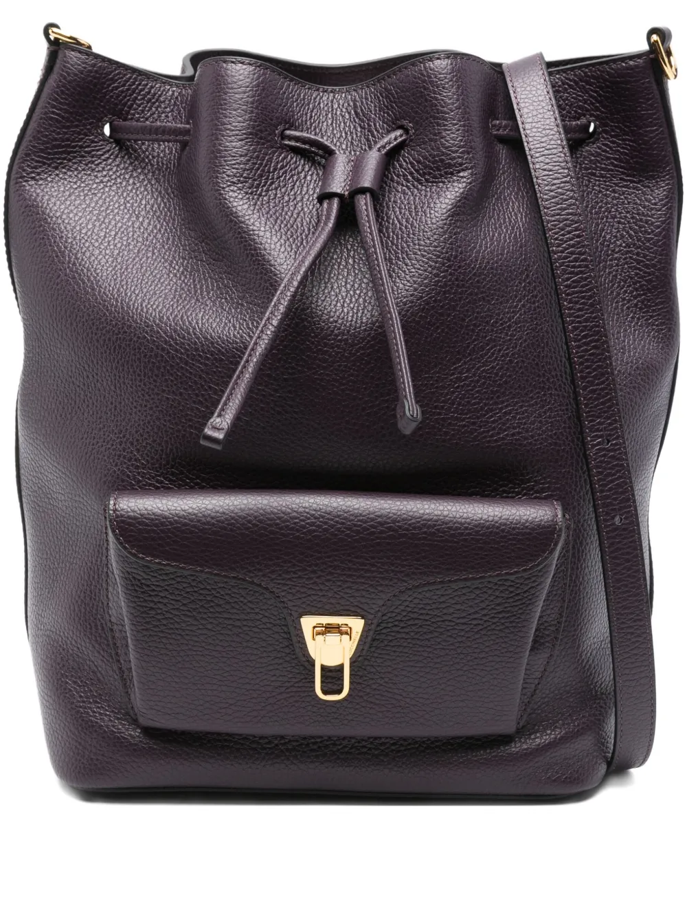 Coccinelle large Beat Generation drawstring leather bucket bag Paars