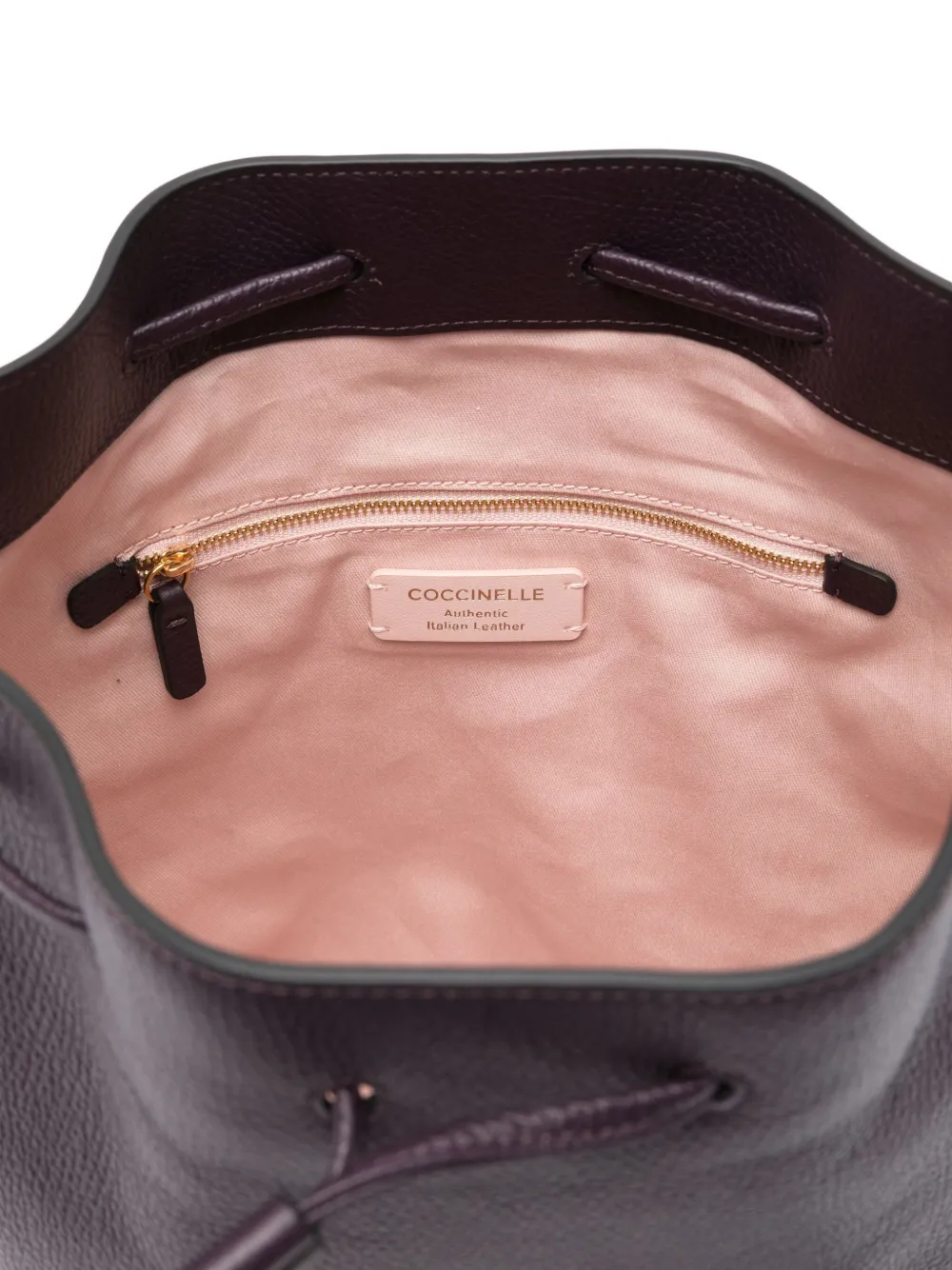 Coccinelle large Beat Generation drawstring leather bucket bag Paars